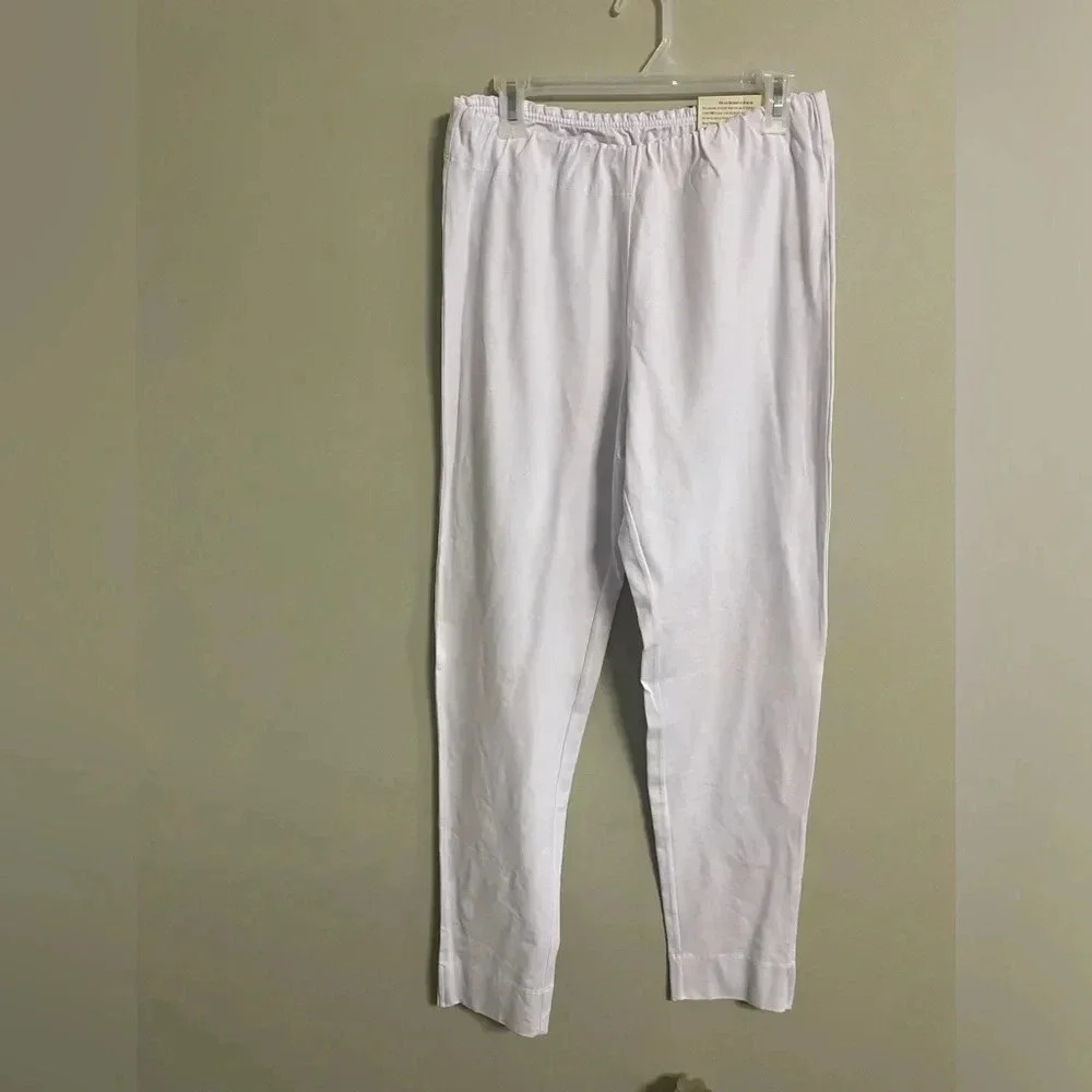 Soft Surroundings Pants White Pull On Straight Coastal Size Medium Tall 10 12